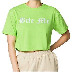 ROMWE Women's Neon Green "Bite Me" Tee Size XS NWT